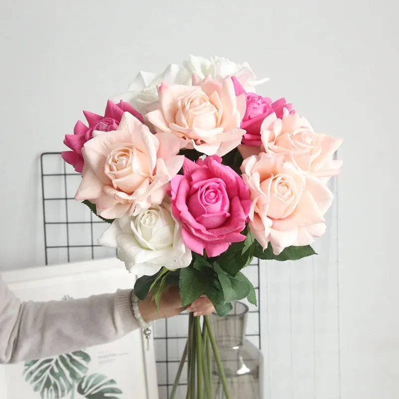 5pcs/lot 12cm Decor Rose Artificial Flowers Silk Flowers Floral Latex Real Touch Rose Wedding Bouquet Home Party Design Flowers