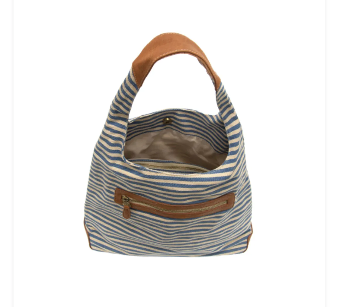 April blue white canvas bag