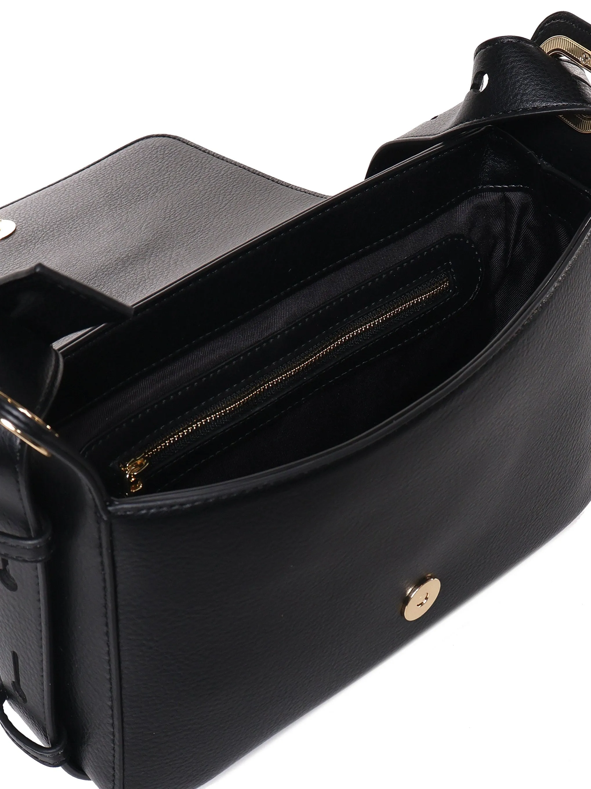 Black Leather Shoulder Bag with Strap