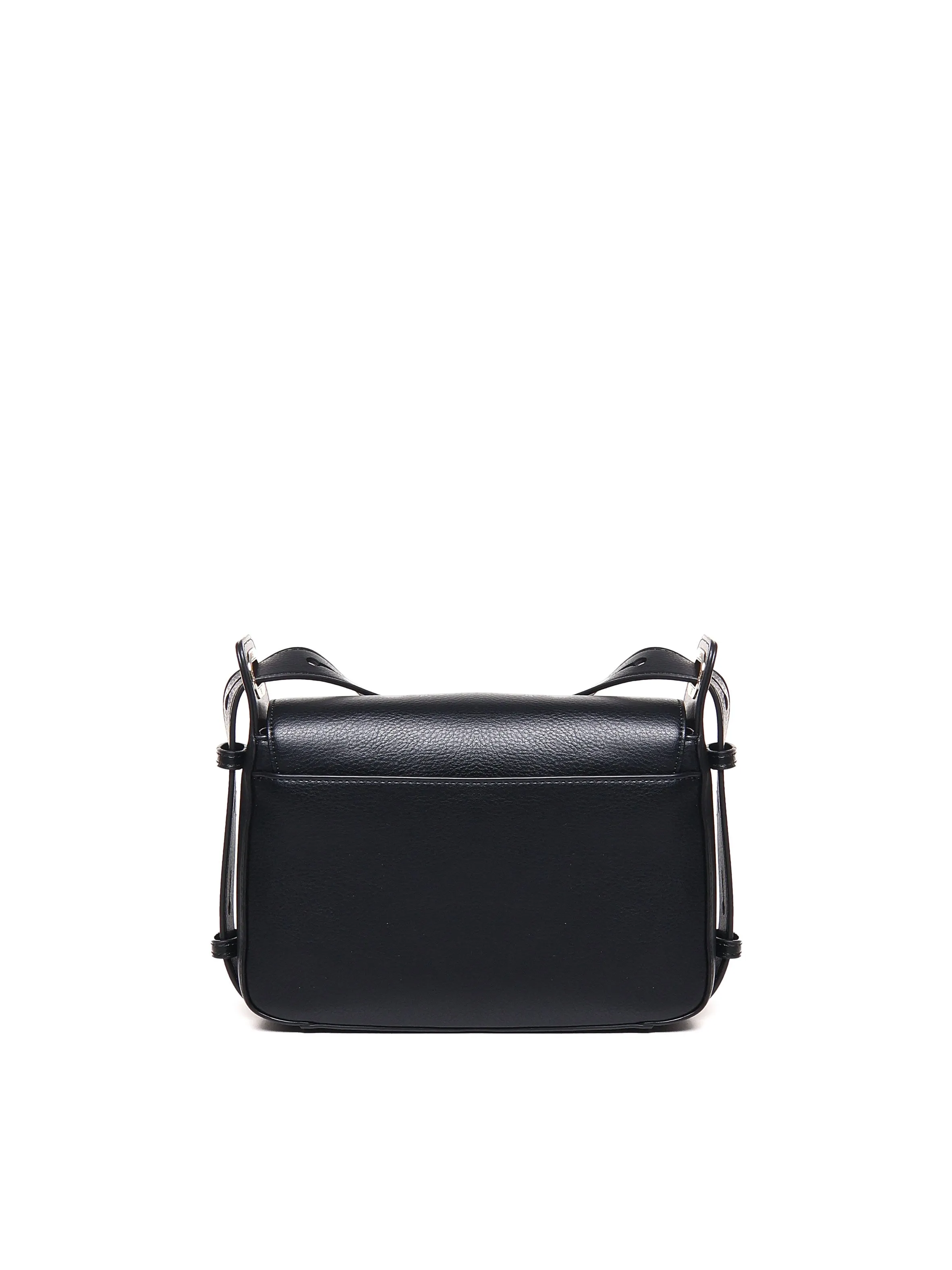 Black Leather Shoulder Bag with Strap