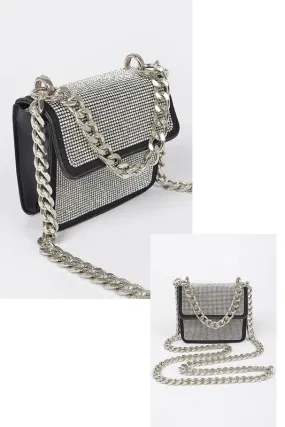 Black Rhinestone Chain Crossbody Bag