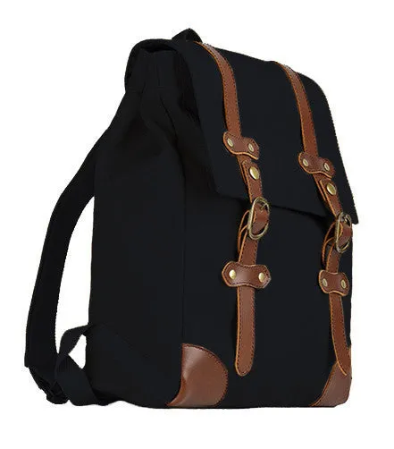 Black Vintage Canvas & Leather Backpack Unisex