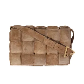 Bottega Veneta Caramel Maxi Intrecciato Suede Padded Cassette Bag