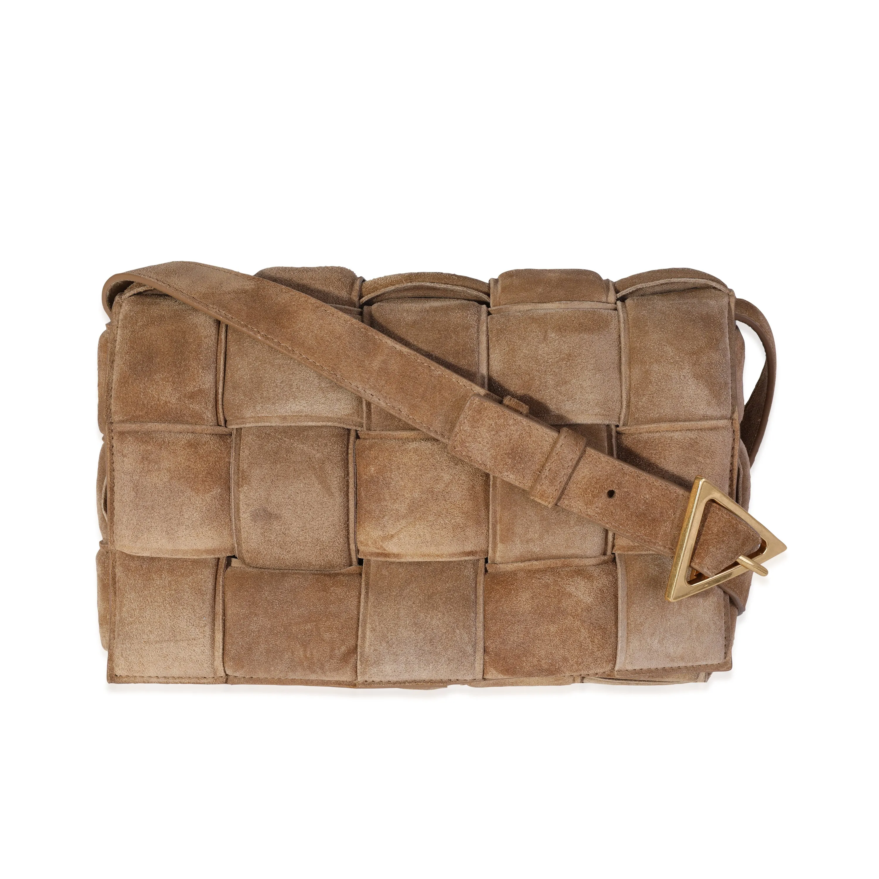 Bottega Veneta Caramel Maxi Intrecciato Suede Padded Cassette Bag
