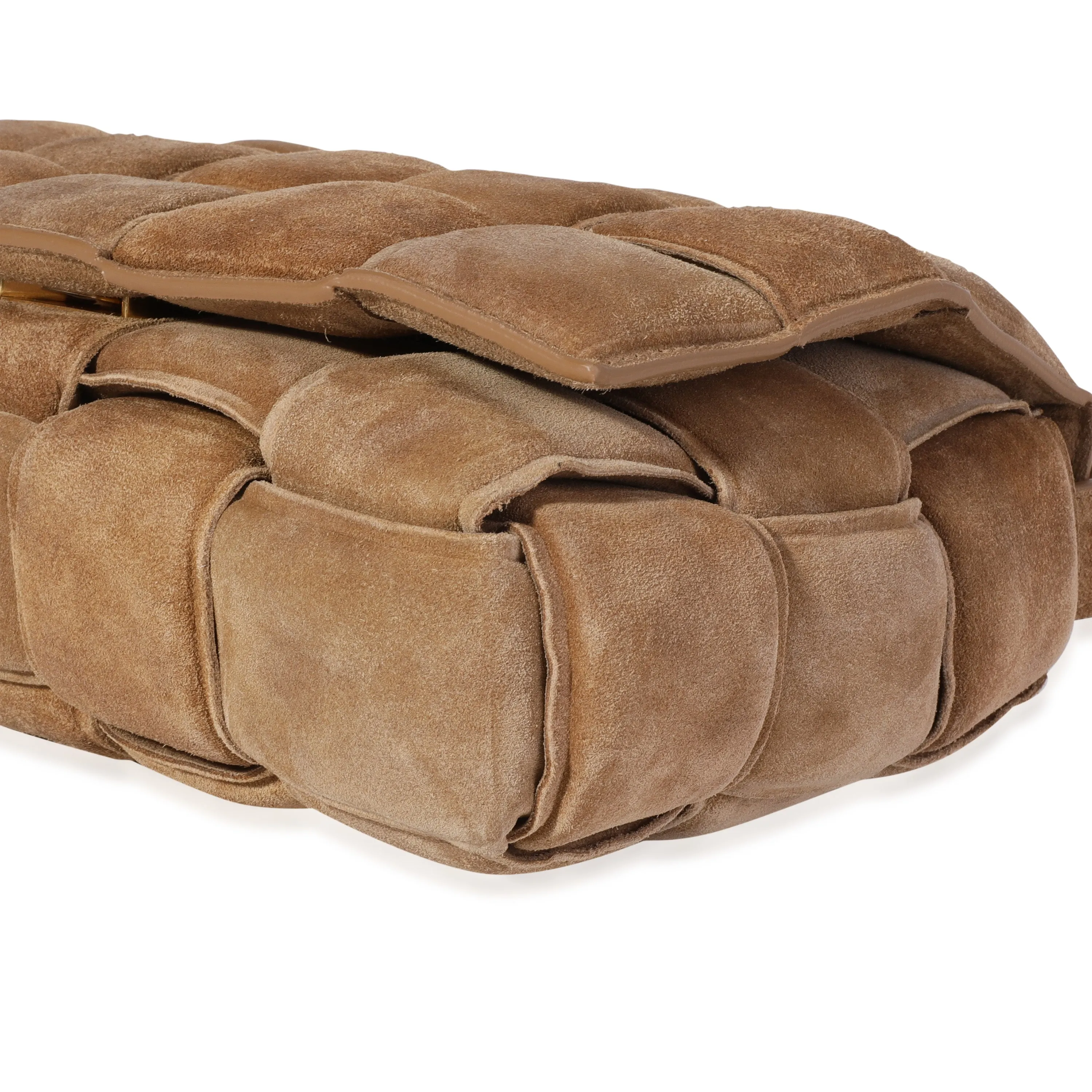 Bottega Veneta Caramel Maxi Intrecciato Suede Padded Cassette Bag