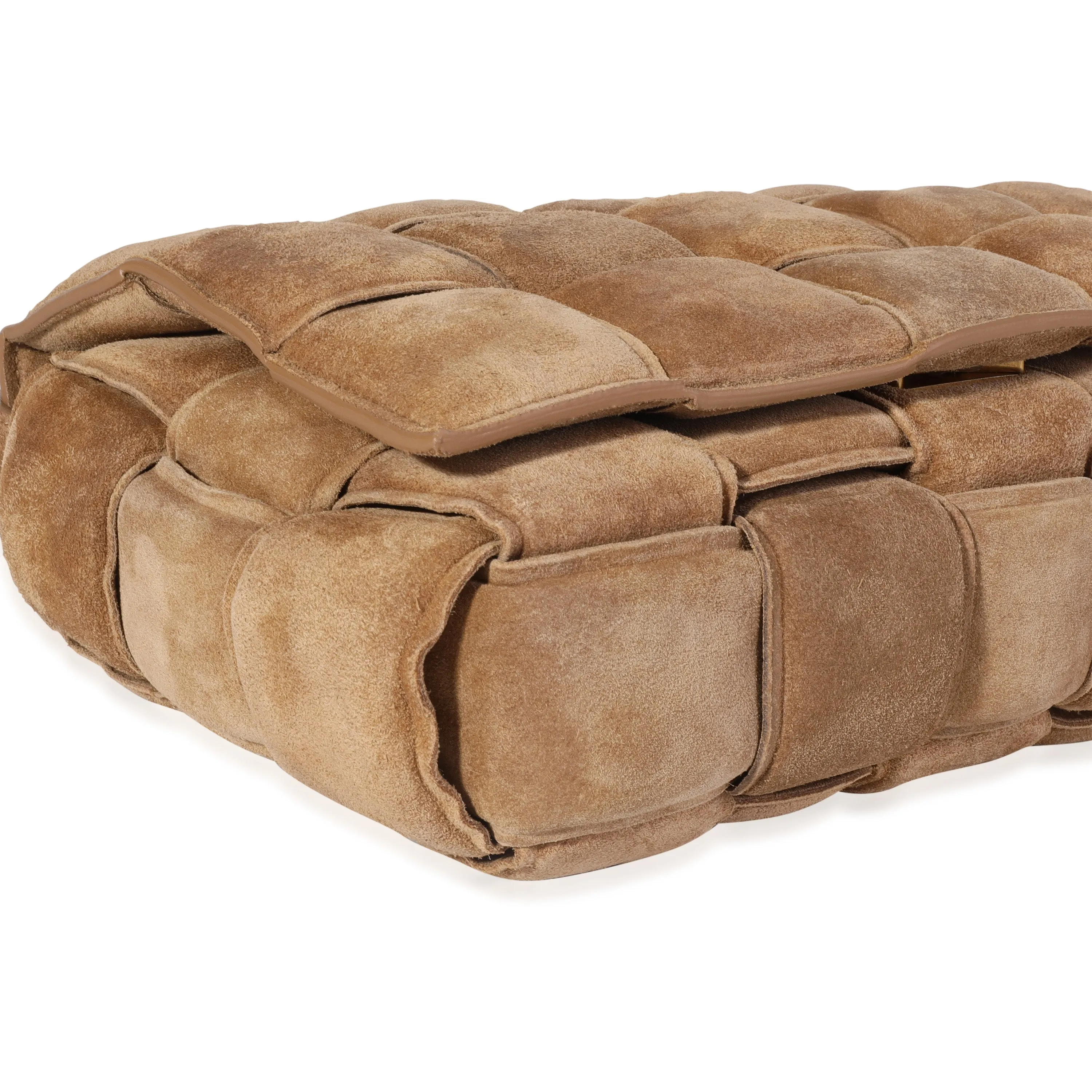 Bottega Veneta Caramel Maxi Intrecciato Suede Padded Cassette Bag