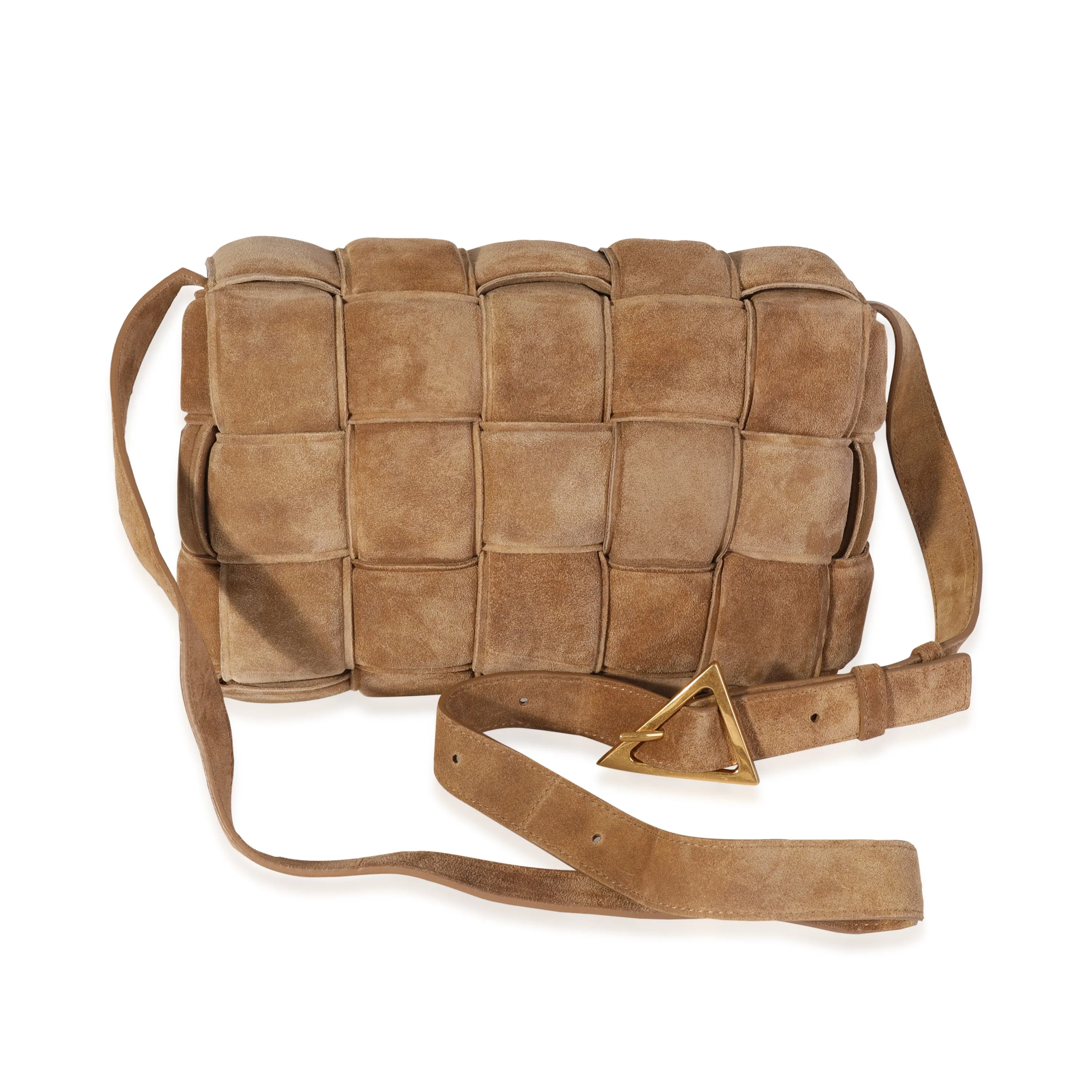 Bottega Veneta Caramel Maxi Intrecciato Suede Padded Cassette Bag
