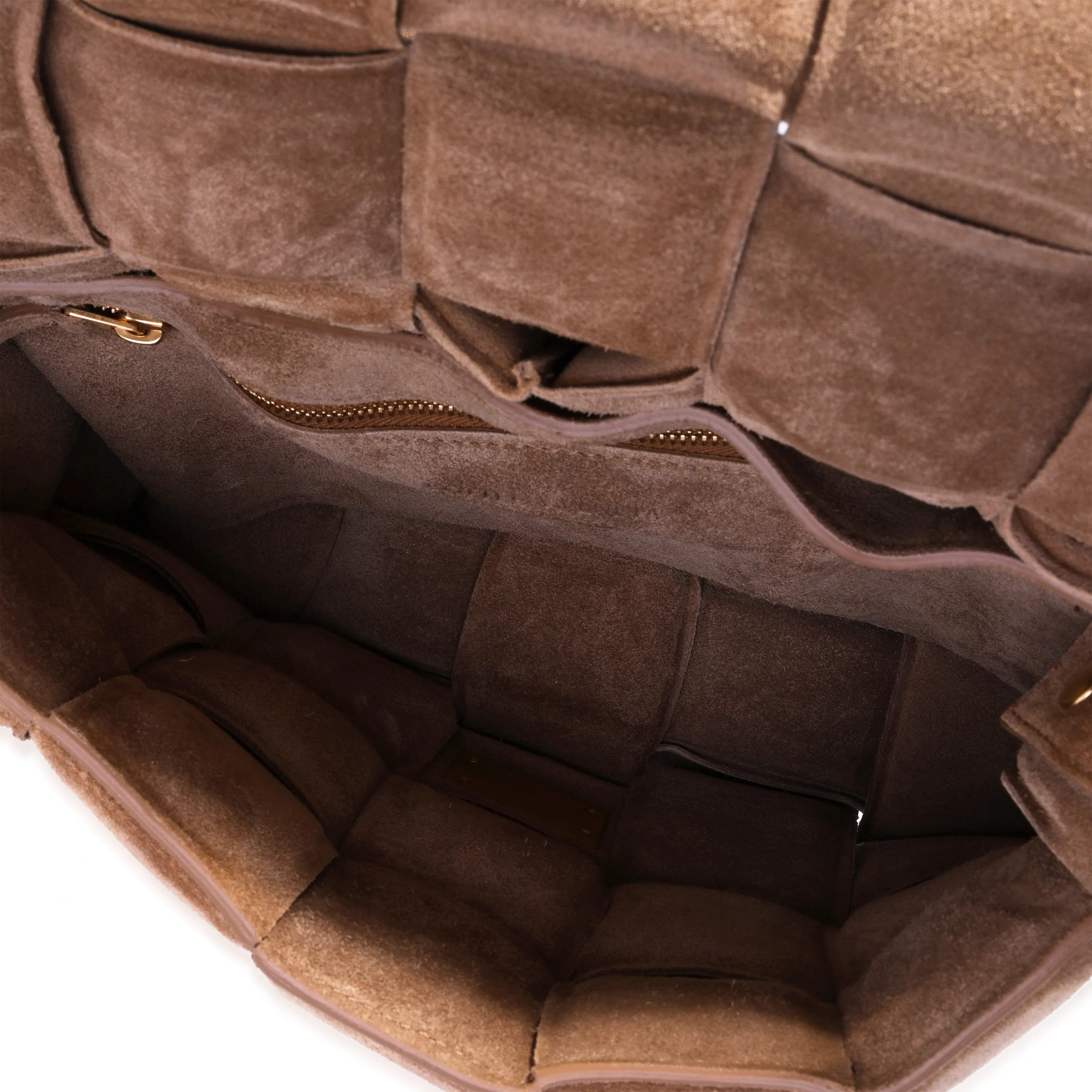 Bottega Veneta Caramel Maxi Intrecciato Suede Padded Cassette Bag