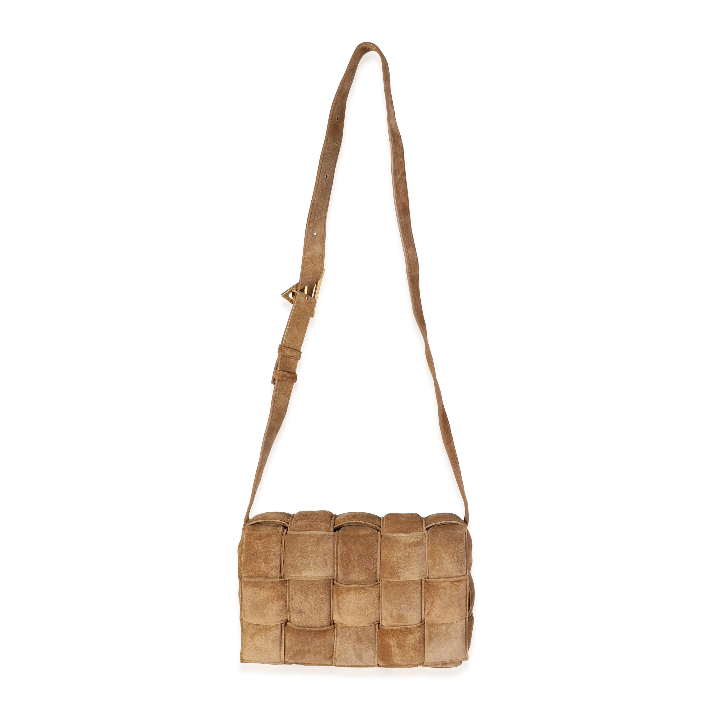 Bottega Veneta Caramel Maxi Intrecciato Suede Padded Cassette Bag