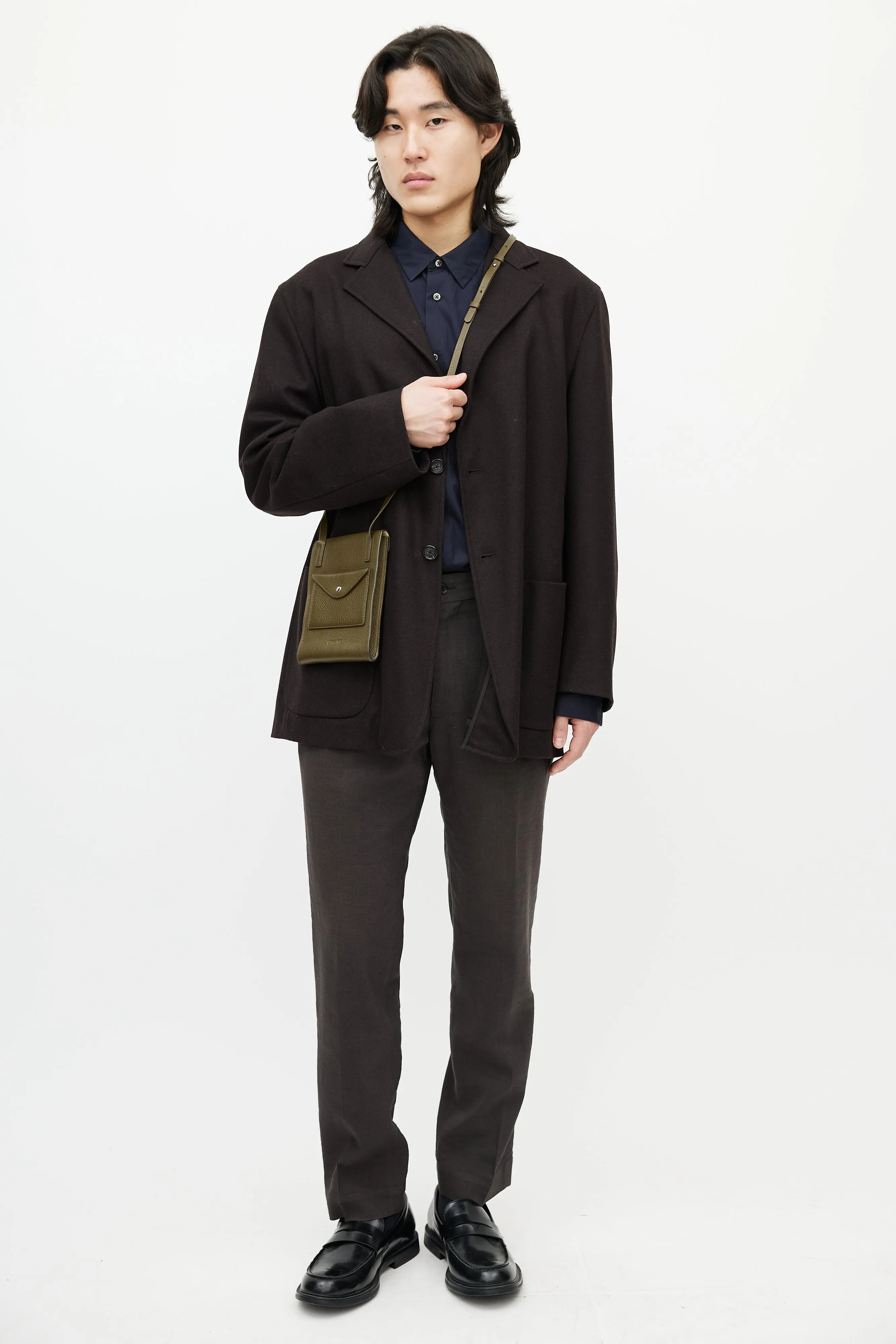 Brown Enveloppe With Strap Leather Pouch