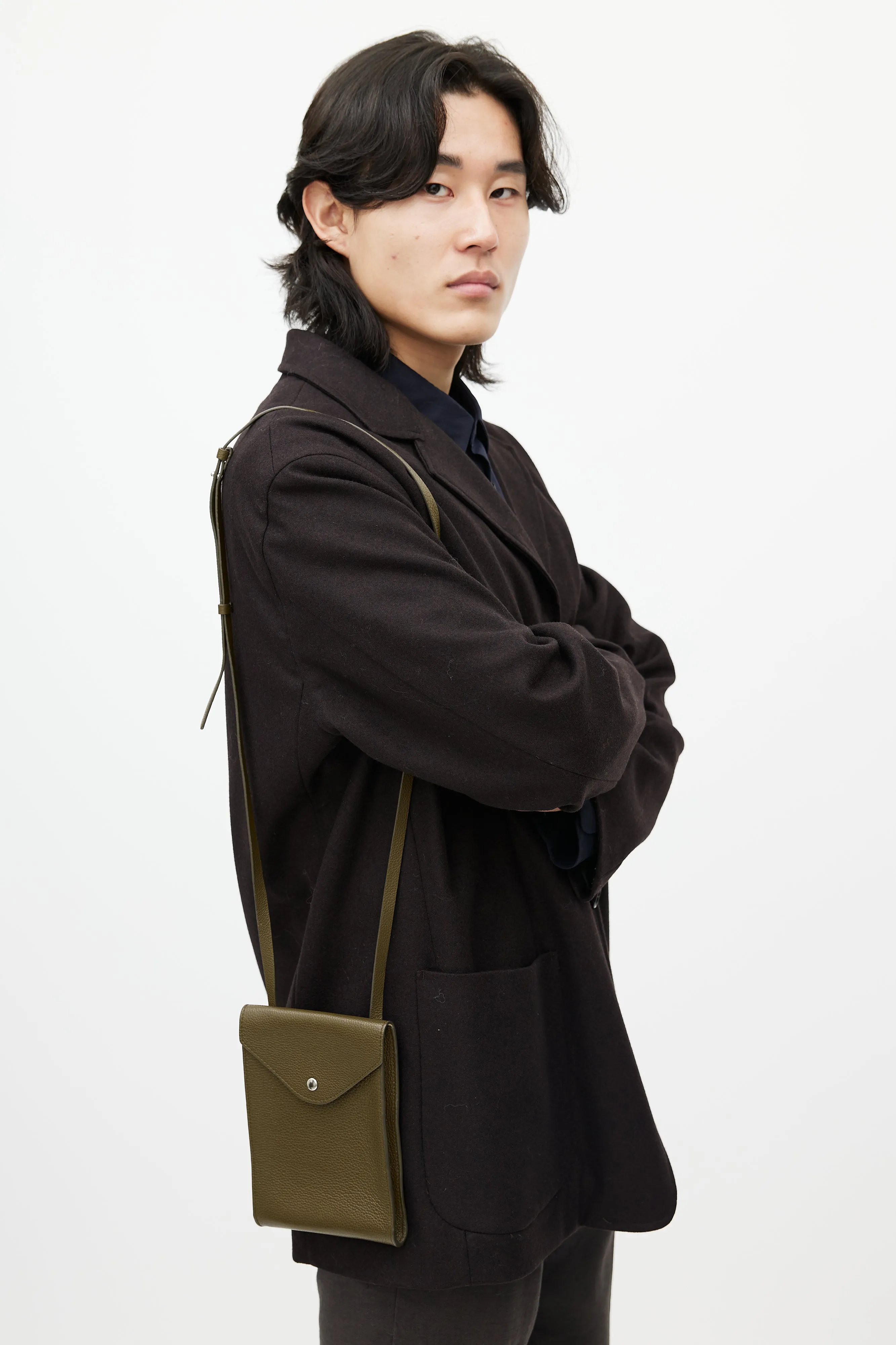 Brown Enveloppe With Strap Leather Pouch