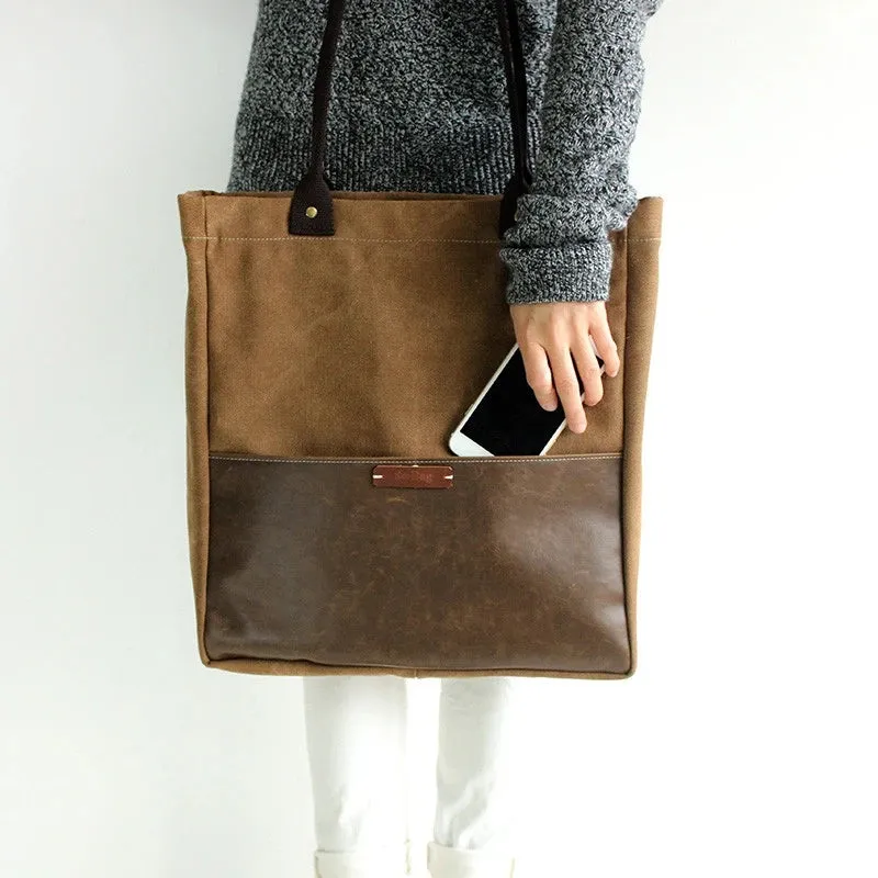 Canvas Leather Tote Bag Handcrafted Canvas Shoulder Bags Canvas And Full Grain Leather Shopper Bag 14051