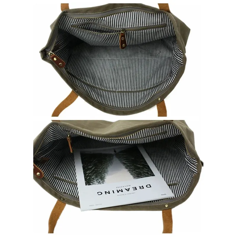 Canvas Leather Tote Bag Handcrafted Canvas Shoulder Bags Canvas And Full Grain Leather Shopper Bag 14051