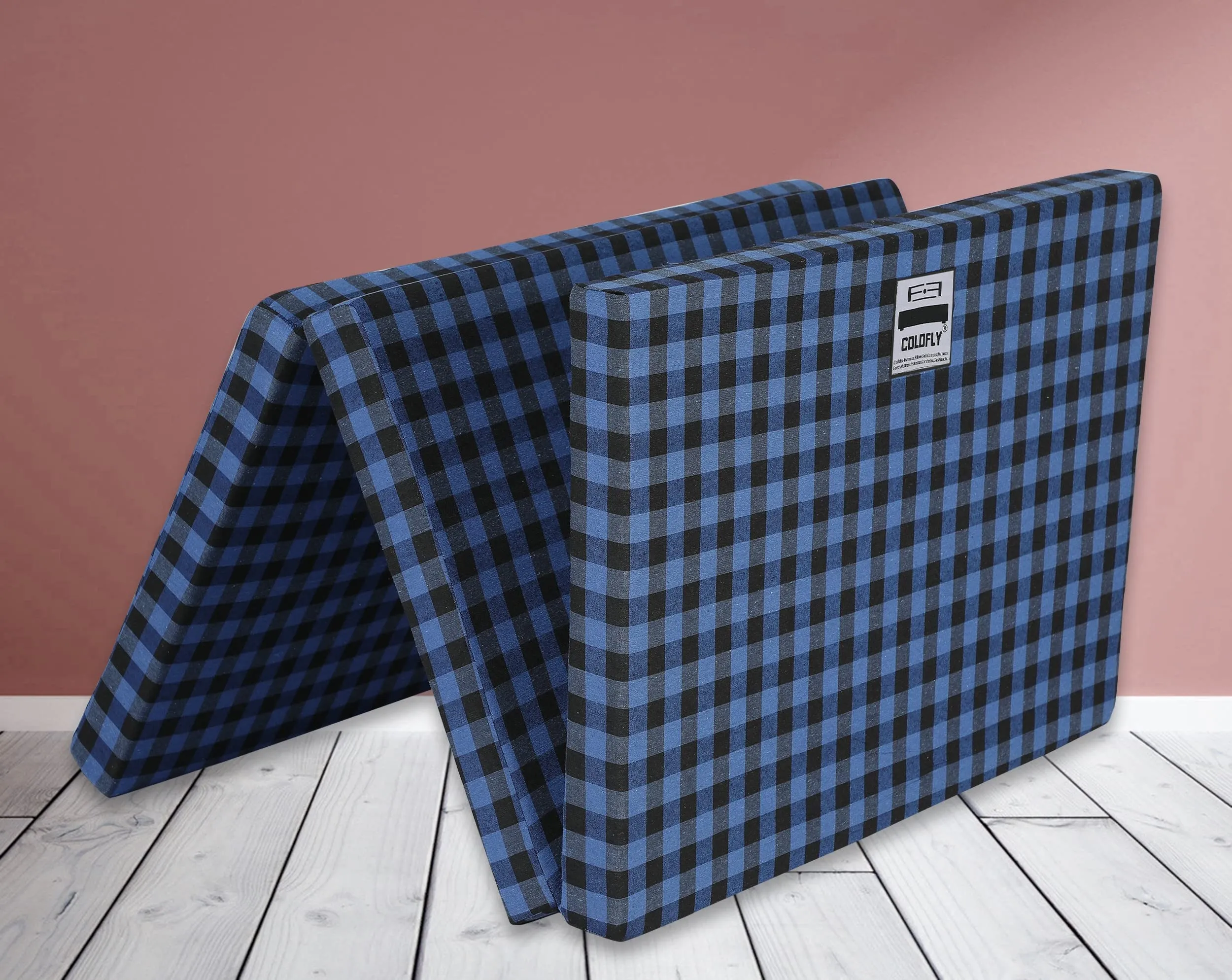 COLOFLY Foldable UHD Foam Three Fold Single Bed Reversible Mattress (Size - 72 x 35 x 3 Inches) Lightweight Gadda for Guests Travel Picnic - Blue & Black