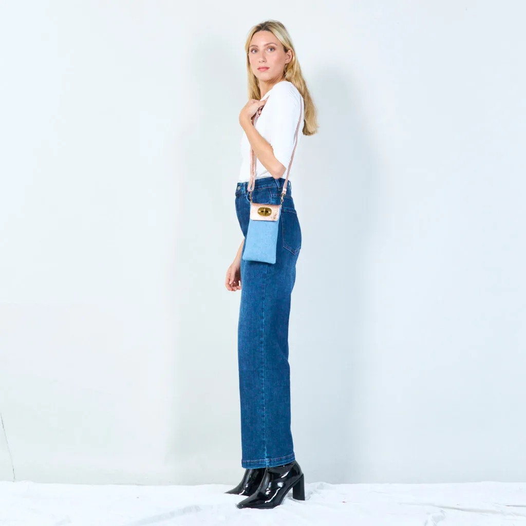 Denim and leather crossbody pouch wholesale