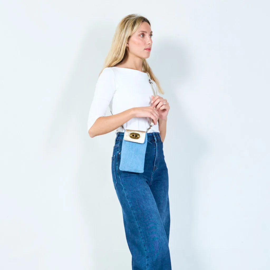 Denim and leather crossbody pouch wholesale