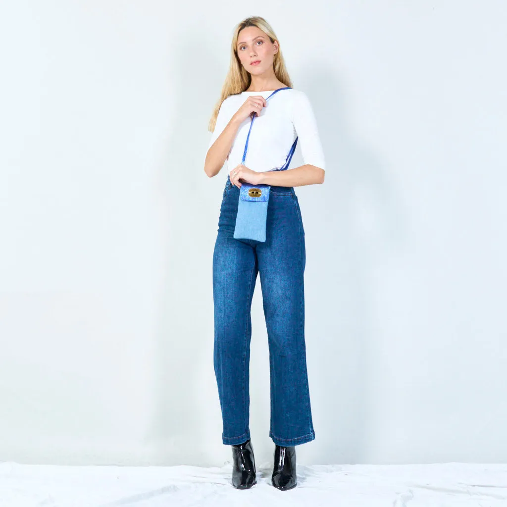 Denim and leather crossbody pouch wholesale