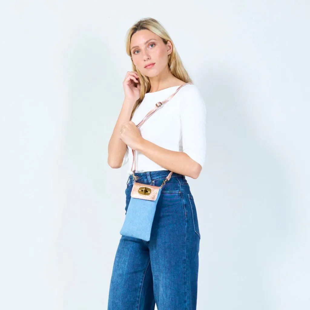 Denim and leather crossbody pouch wholesale