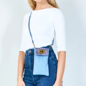 Denim and leather crossbody pouch wholesale