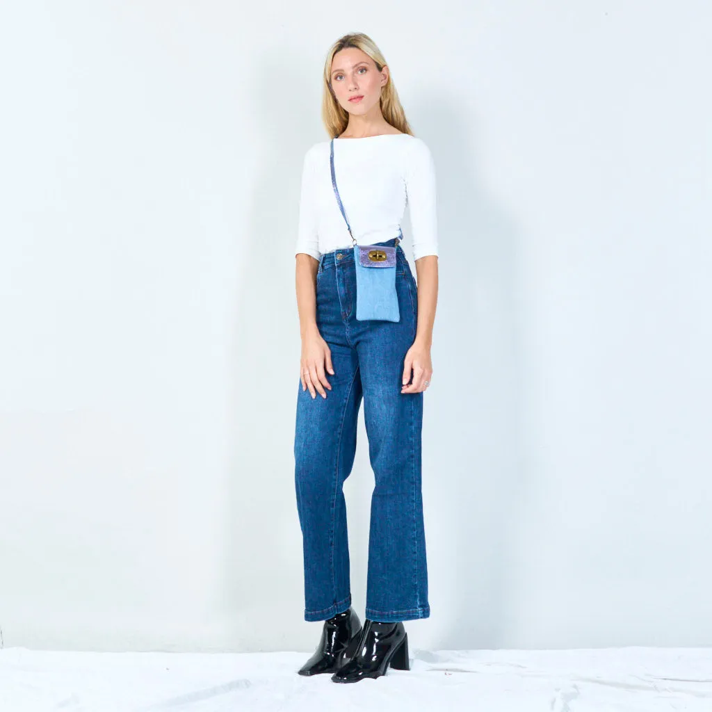 Denim and leather crossbody pouch wholesale