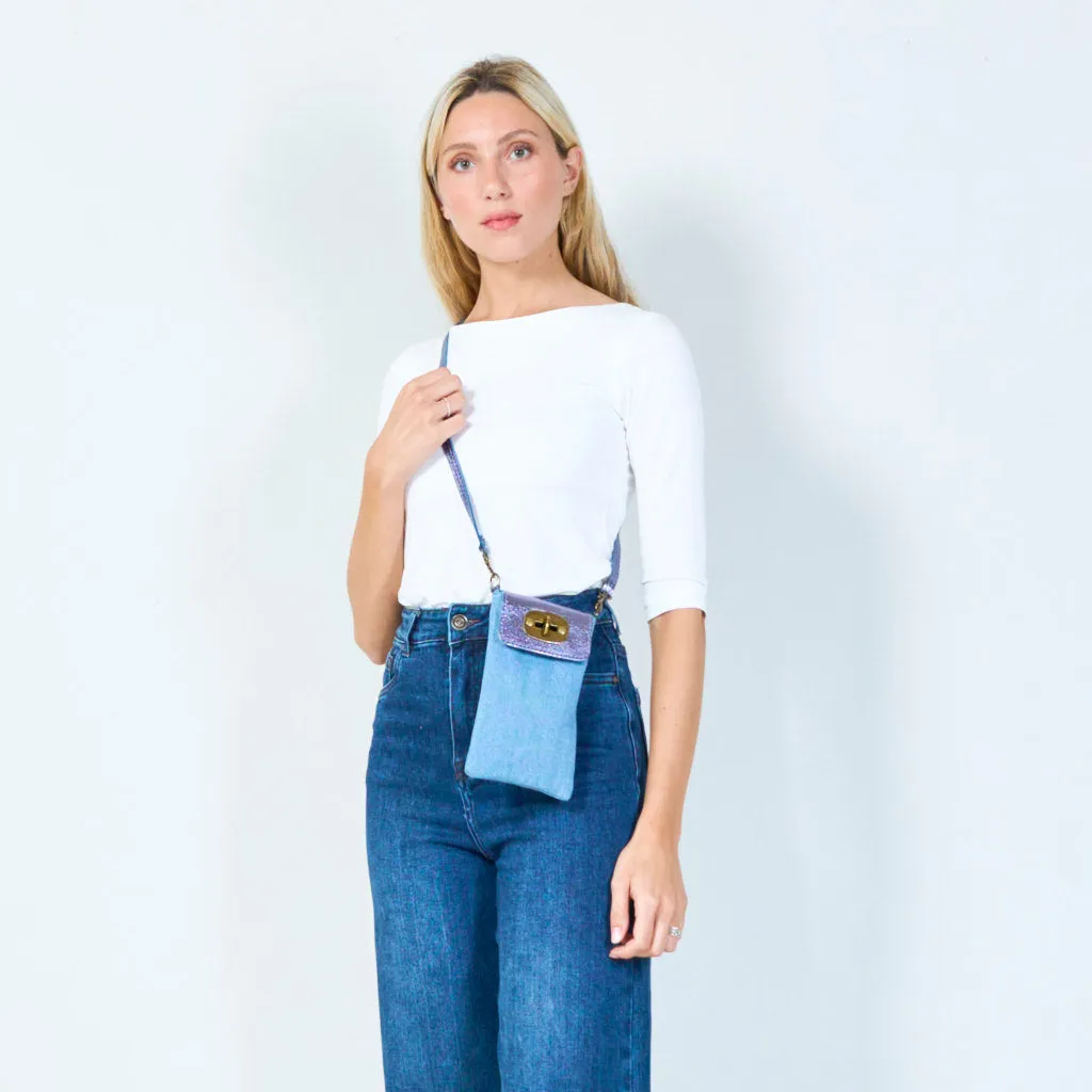 Denim and leather crossbody pouch wholesale