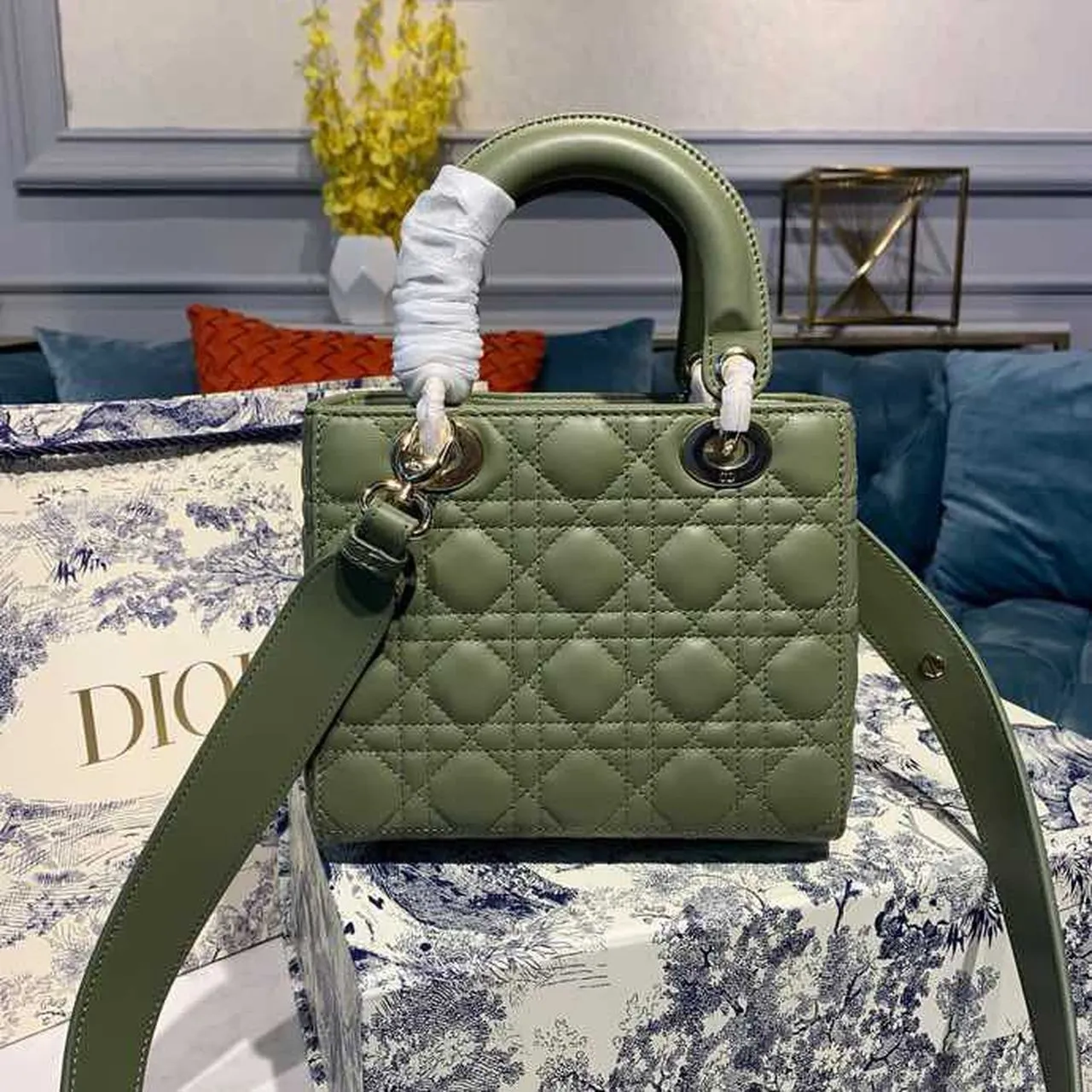 DI Small Lady Bag Ultramatte Cannage Olive Green For Women 8in/20cm CD