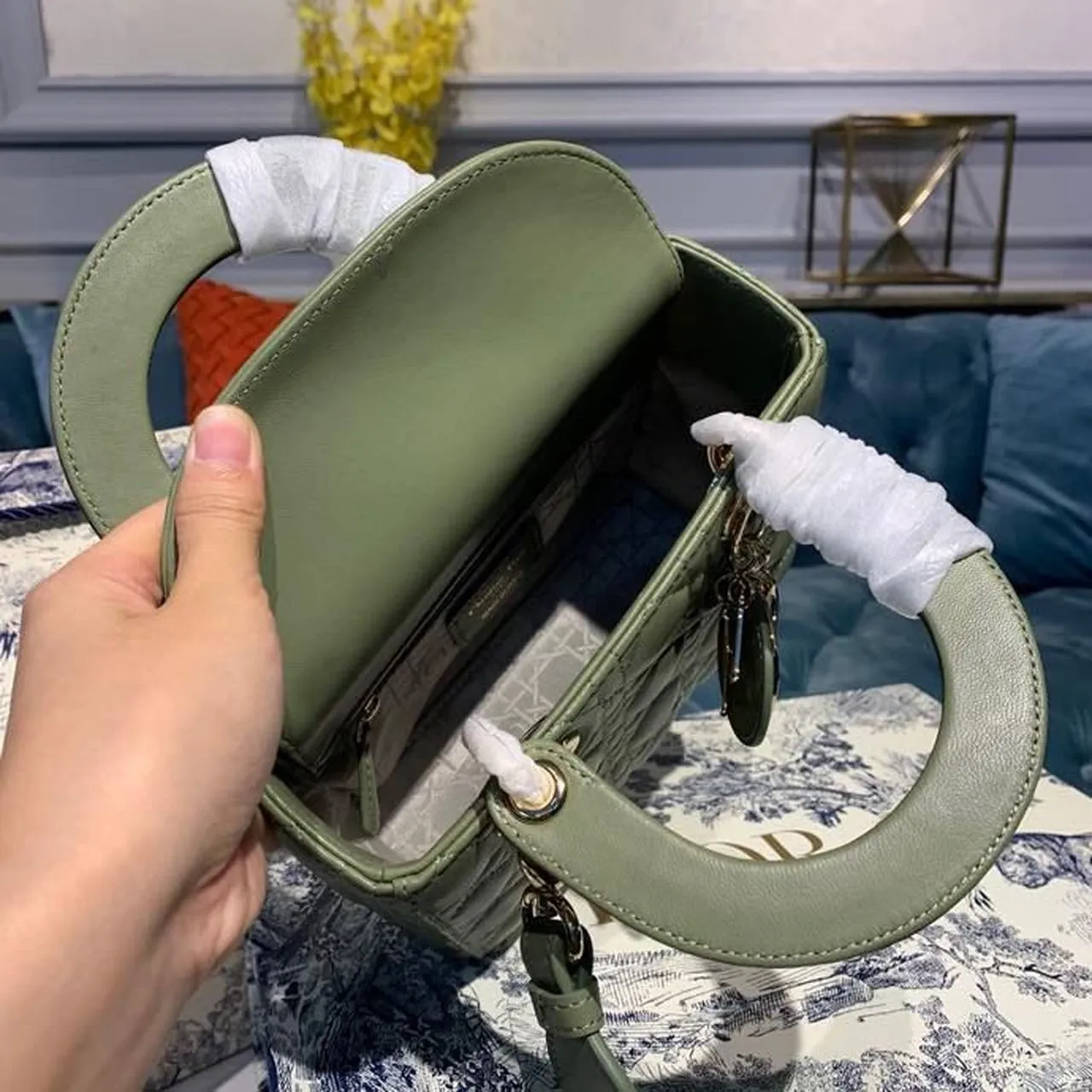 DI Small Lady Bag Ultramatte Cannage Olive Green For Women 8in/20cm CD