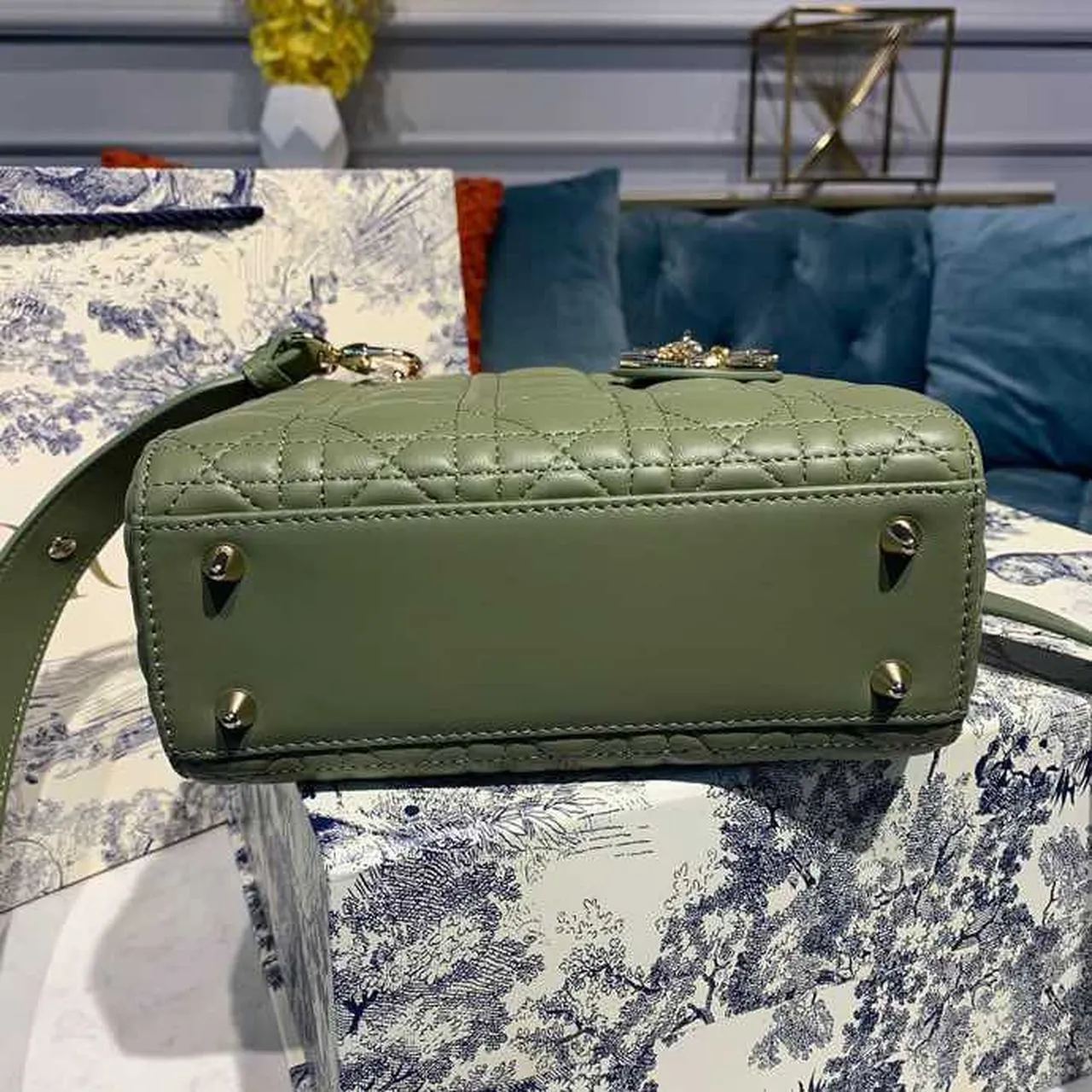 DI Small Lady Bag Ultramatte Cannage Olive Green For Women 8in/20cm CD