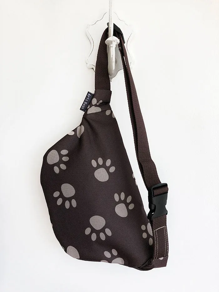 Dog Paw Designer Fanny Pack, Printed Brown Fanny Pack with Zipper Pocket