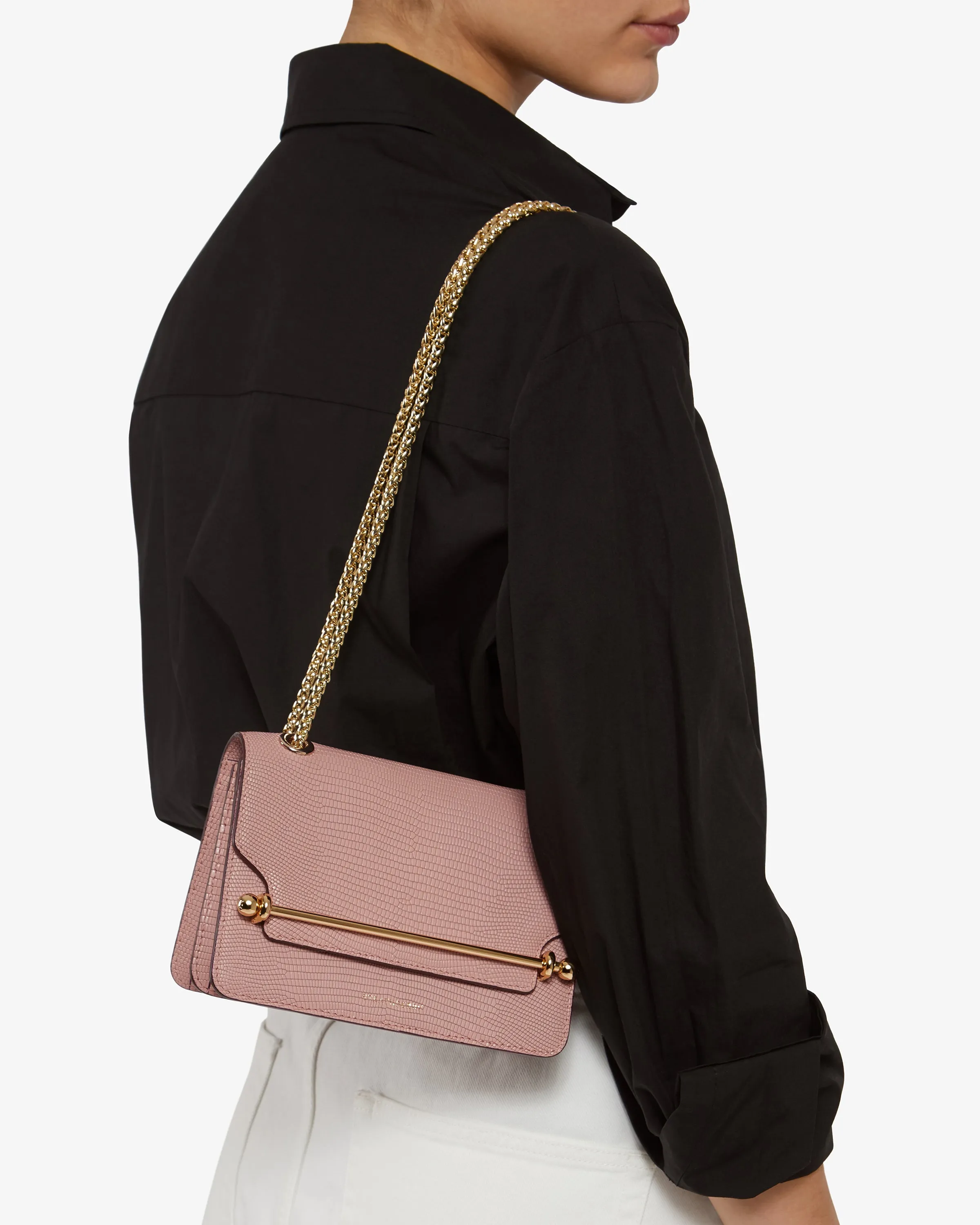 East/West Mini - Lizard-Embossed Leather Blush Rose