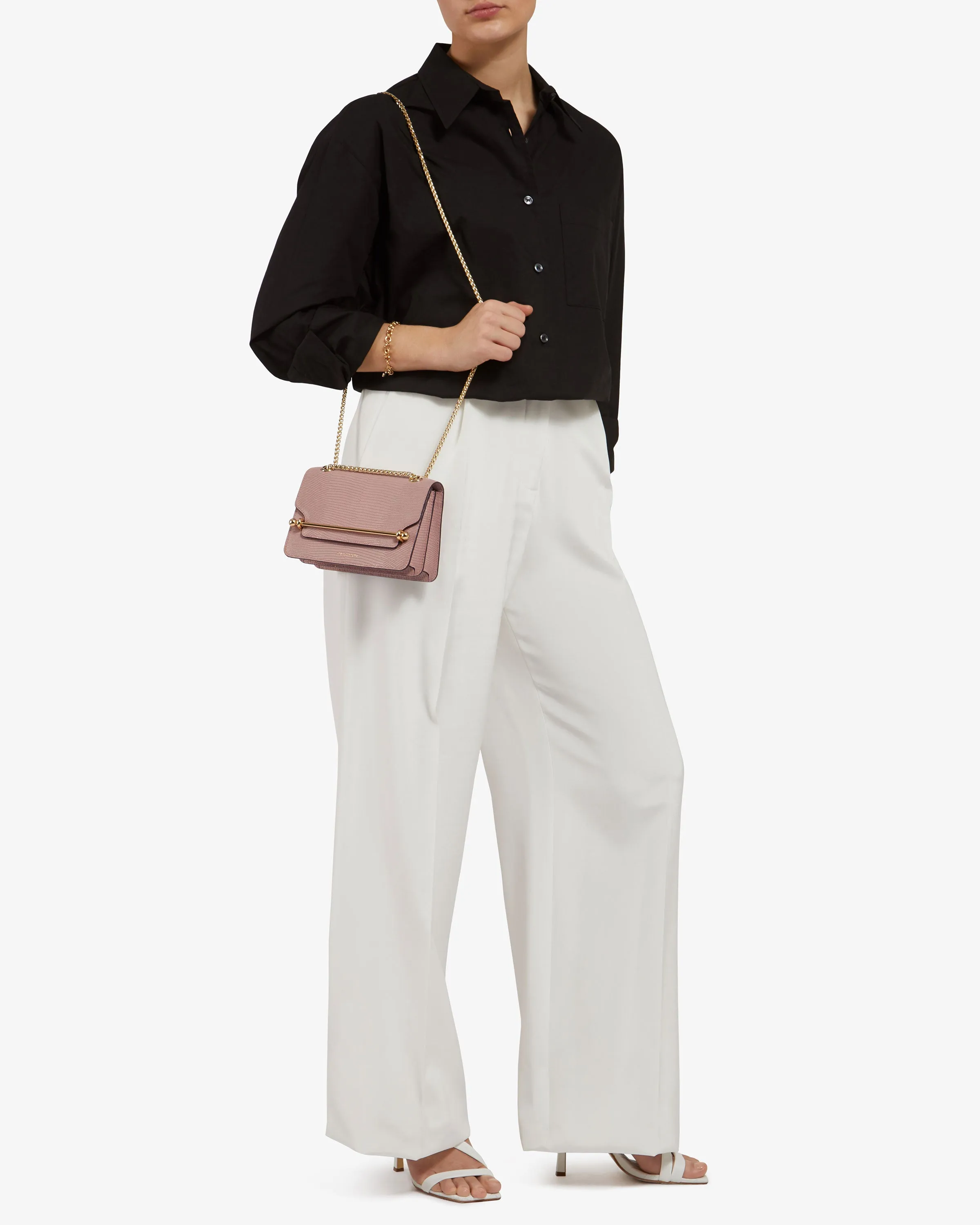 East/West Mini - Lizard-Embossed Leather Blush Rose