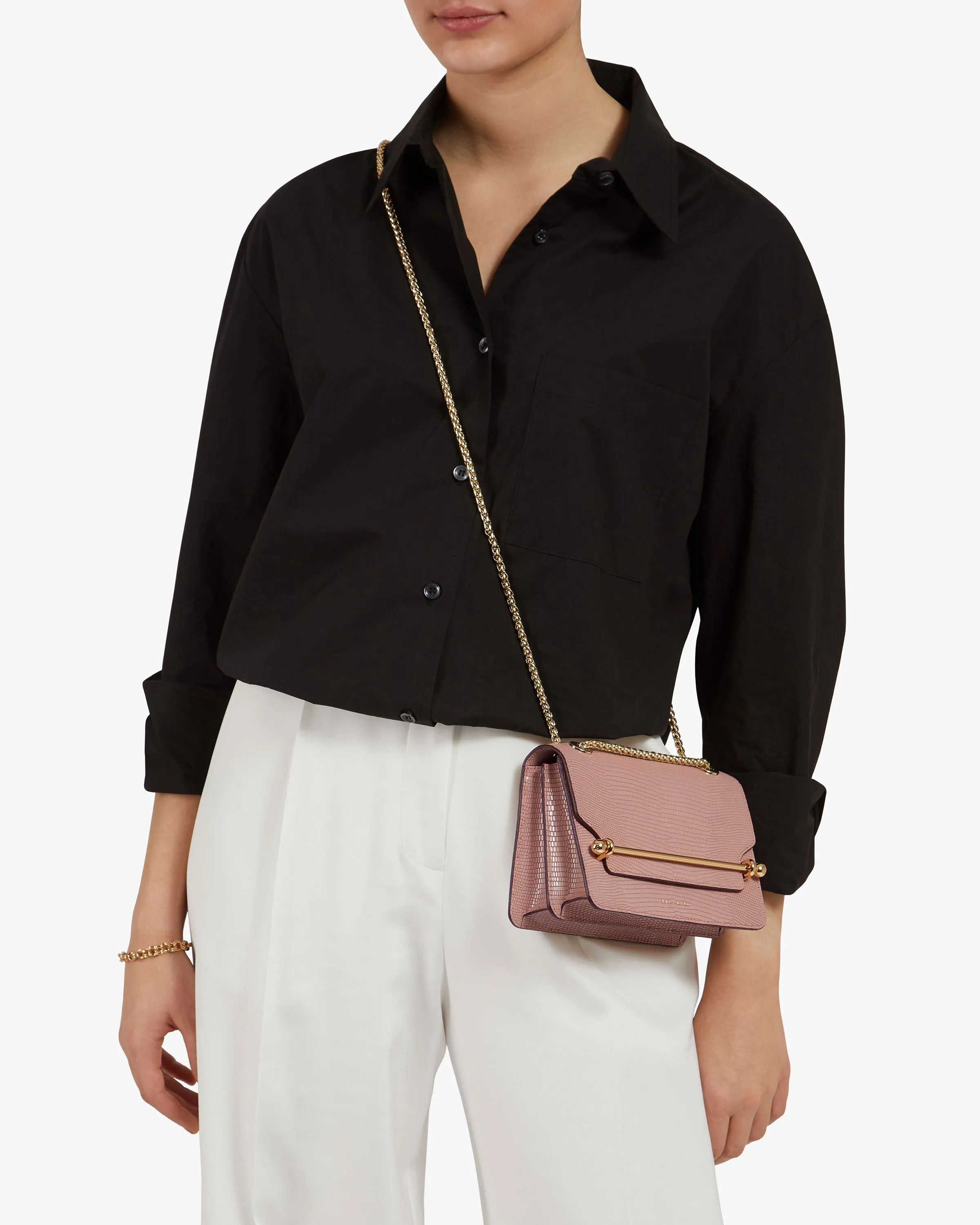 East/West Mini - Lizard-Embossed Leather Blush Rose