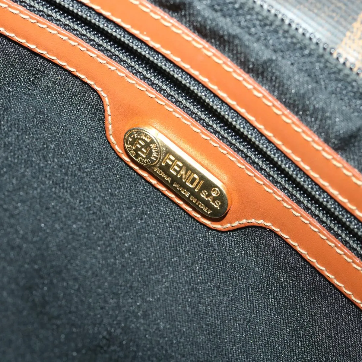 FENDI Pecan Canvas Hand Bag Nylon Black Brown  ti988