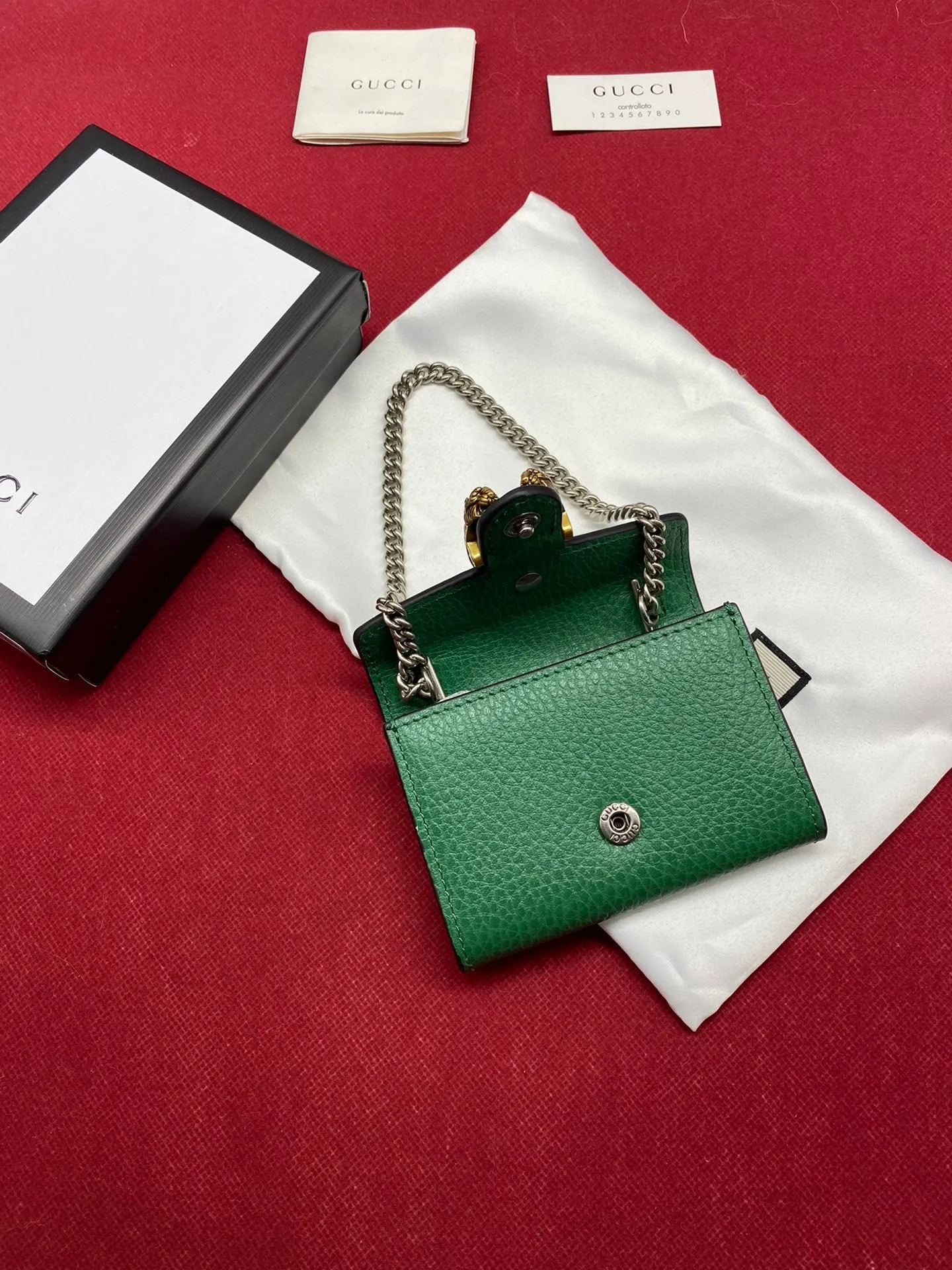 gg Super Mini Dionysus Chain Bag Emerald Green Metal-Free Tanned For Women 4in/11cm gg