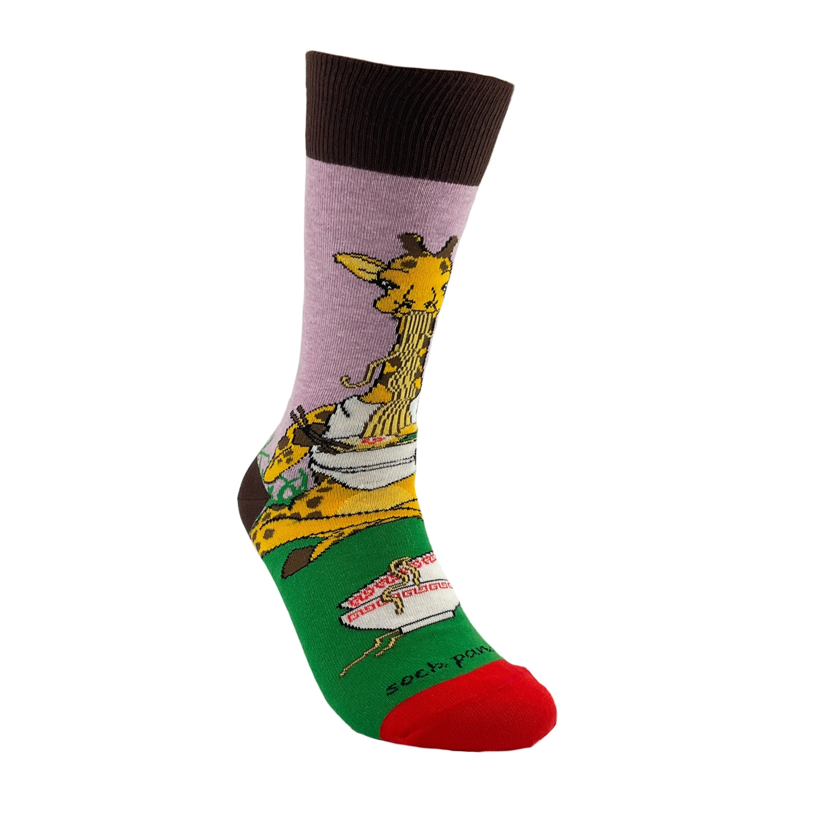 Giraffe Yogi Eating Ramen Socks from the Sock Panda (Adult Medium - Women's Shoe Sizes 5-10)