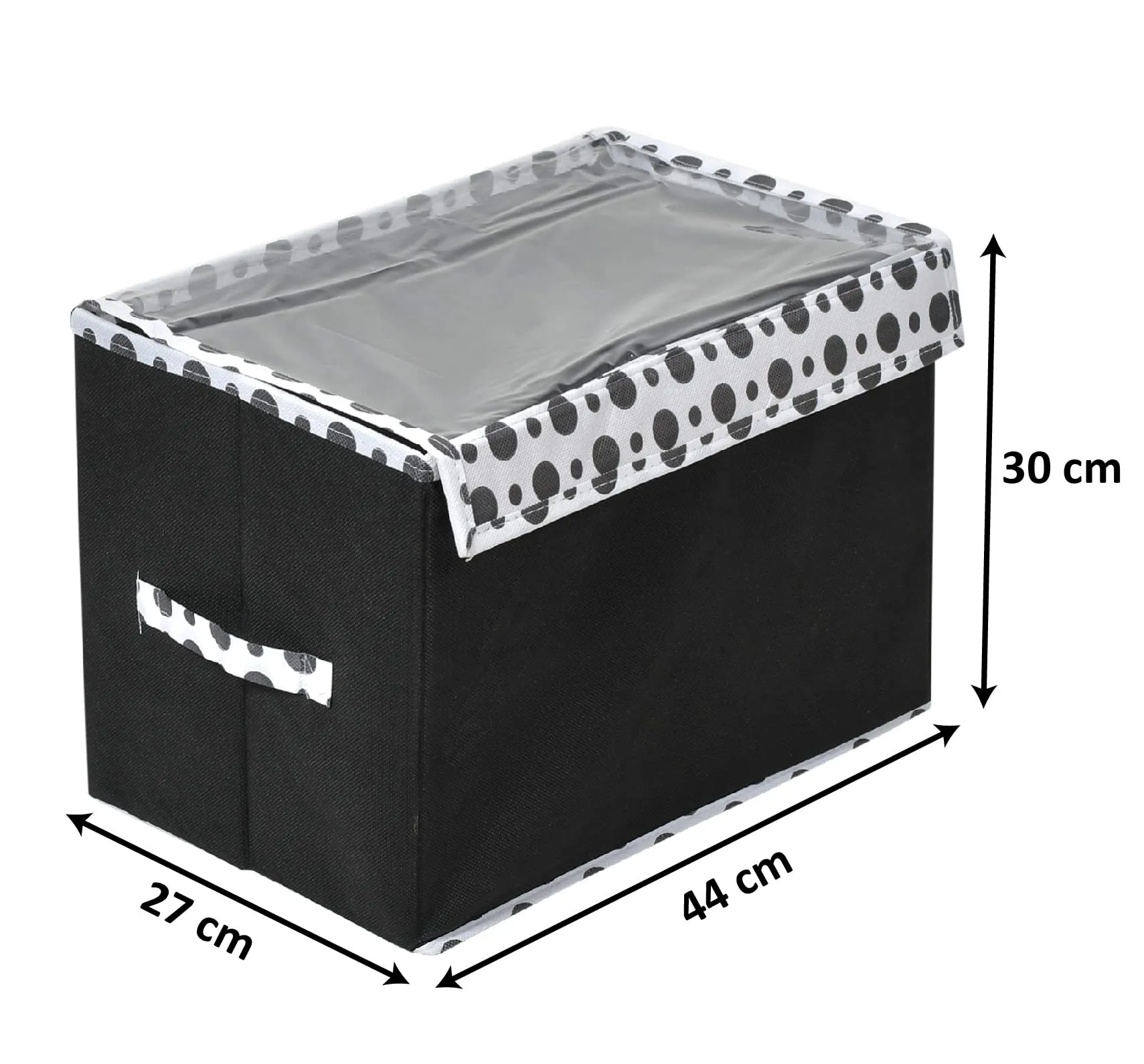 Heart Home Dot Printed Multiuses Large Non-Woven Storage Box/Organizer With Tranasparent Lid- Pack of 3 (Black) -44HH0425