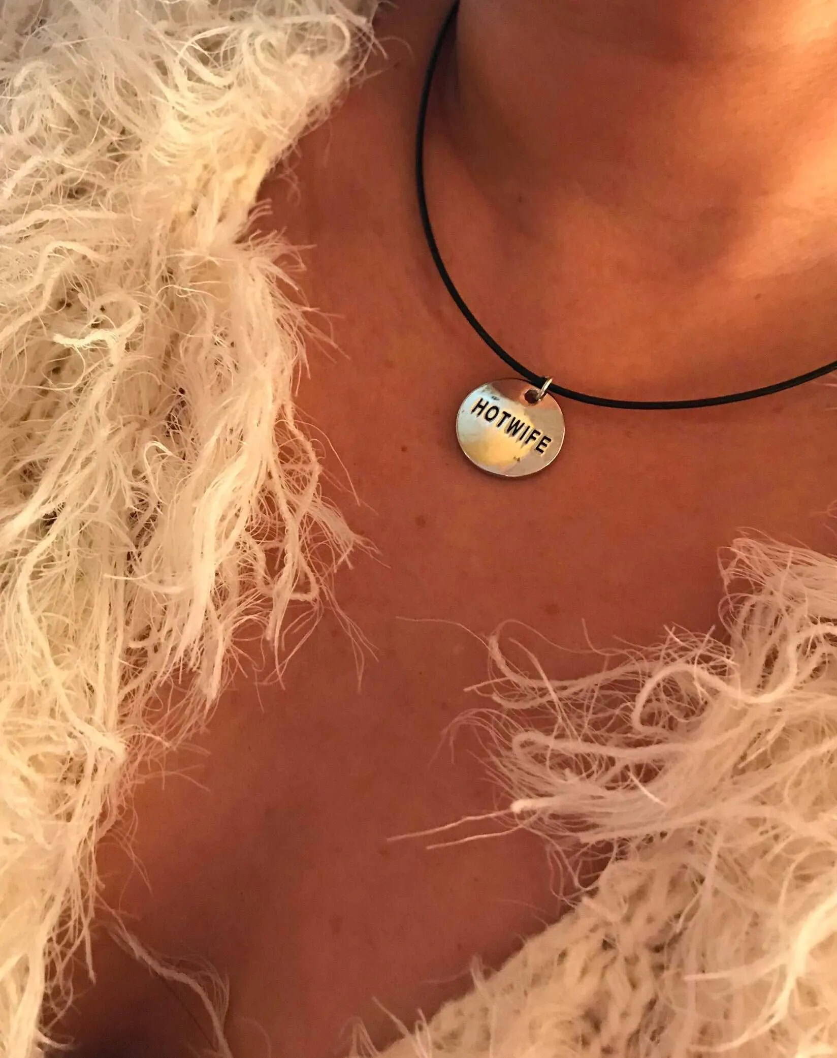Hotwife Necklace with black waxed chain in Stainless Steel charm with gift bag
