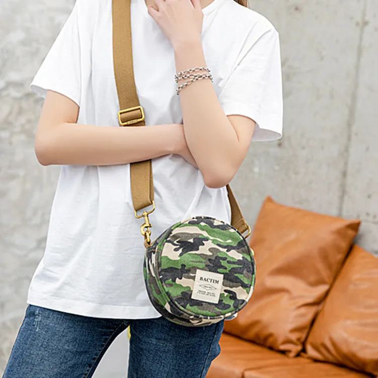 Ladies Camouflage Canvas Bag With Zipper Round Canvas Crossbody Bag
