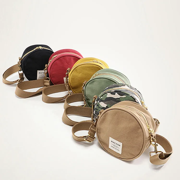 Ladies Camouflage Canvas Bag With Zipper Round Canvas Crossbody Bag