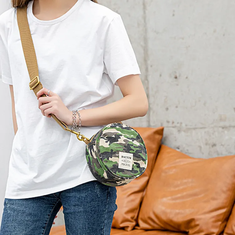 Ladies Camouflage Canvas Bag With Zipper Round Canvas Crossbody Bag
