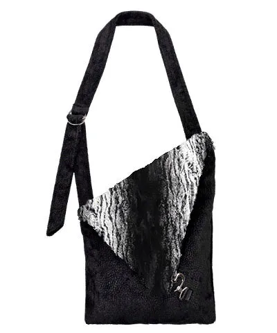 Naples Messenger Bag - Pebbles in Black Upholstery with Sequoia Faux Fur -  Sold Out!