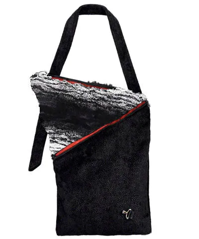 Naples Messenger Bag - Pebbles in Black Upholstery with Sequoia Faux Fur -  Sold Out!