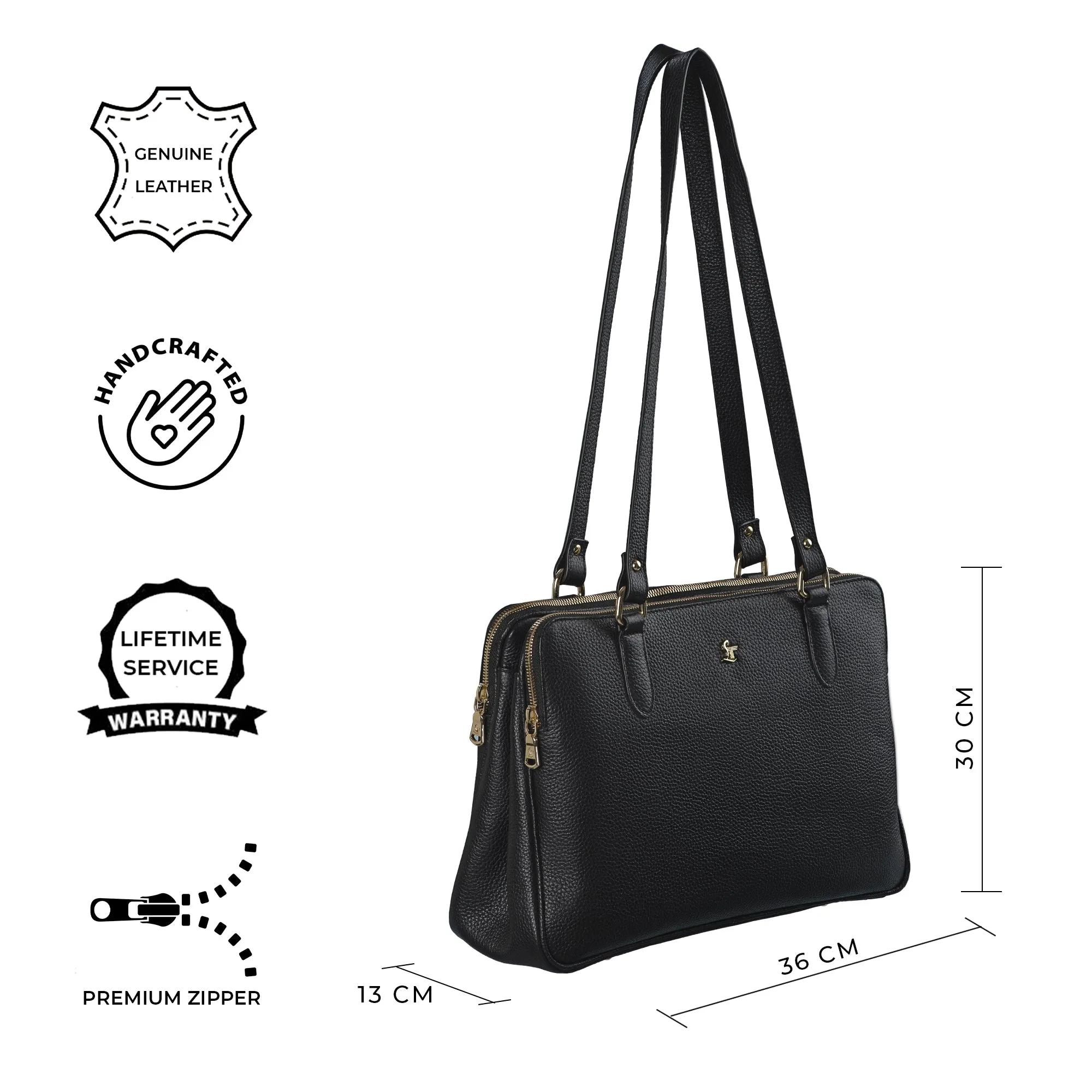 Rocha Genuine Soft Leather Handbags for Women | Sling Soft Leather Bag for Ladies | Tote Bags for Office | Color - Black