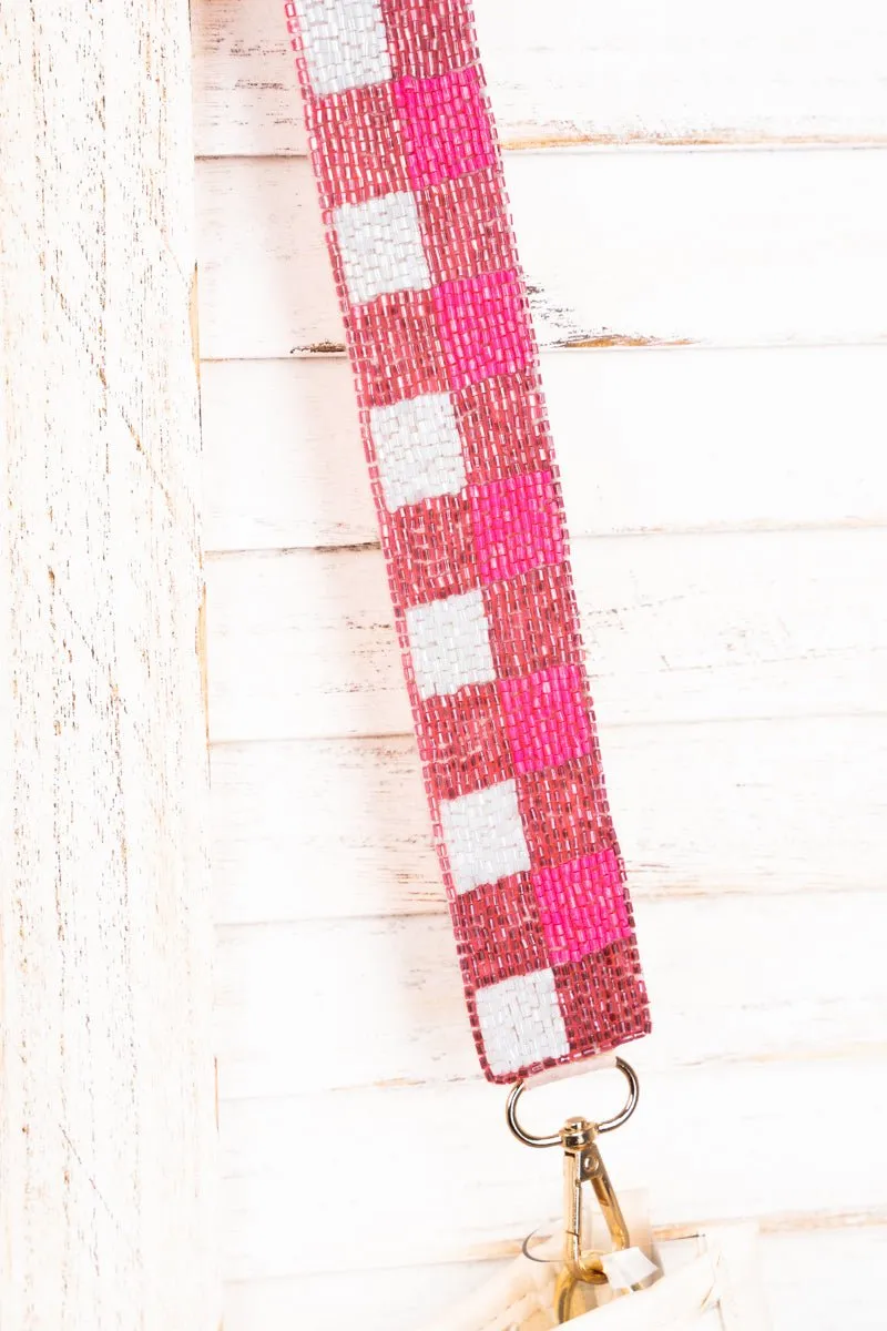 SALE 75% OFF! Check You Out Neon Pink Seed Bead Bag Strap