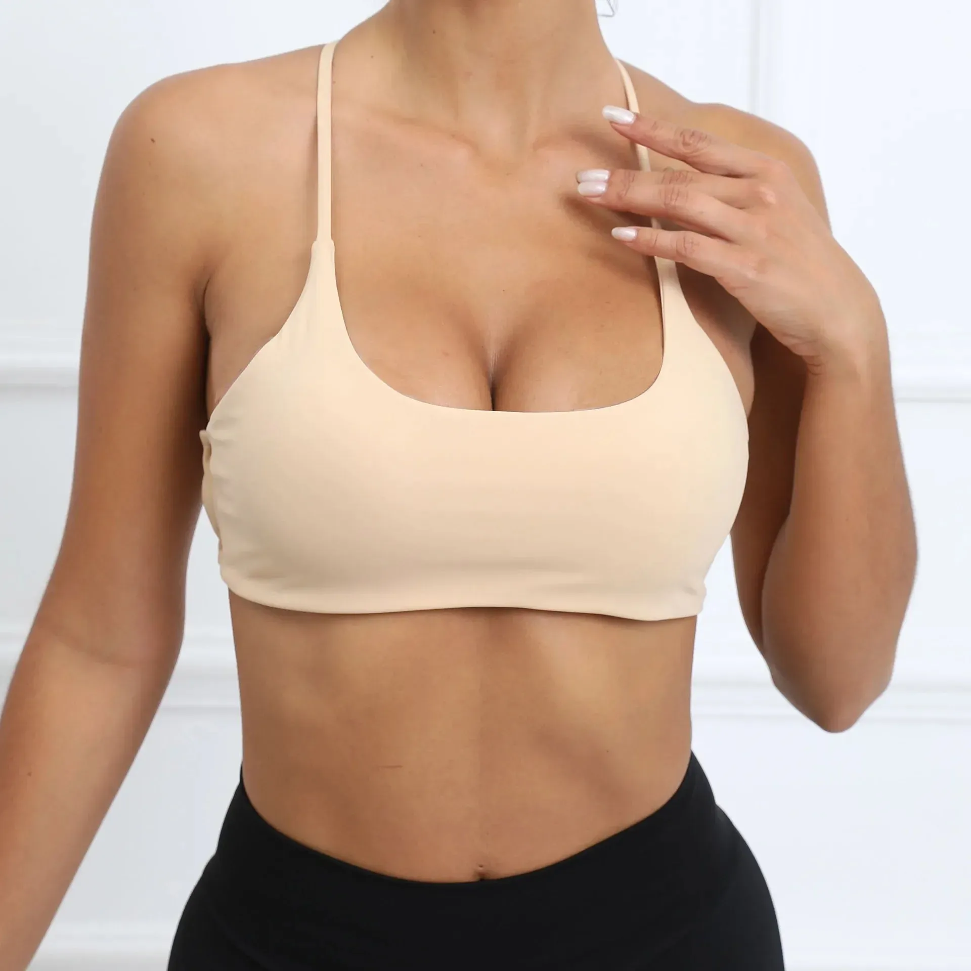 Strappy Backless Fitness Underwear Women Naked Feeling Shockproof Athletic Tank Top Sexy Sports Bra