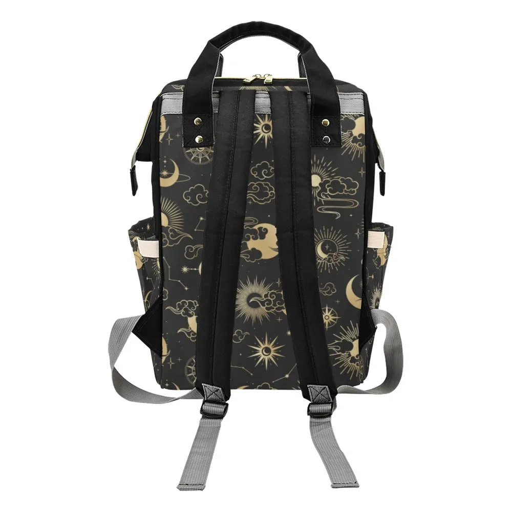 Sun Moon Diaper Bag Backpack, Constellation Stars 70s Baby Girl Waterproof Insulated Pockets Stylish Mom Designer Men Women Multipurpose