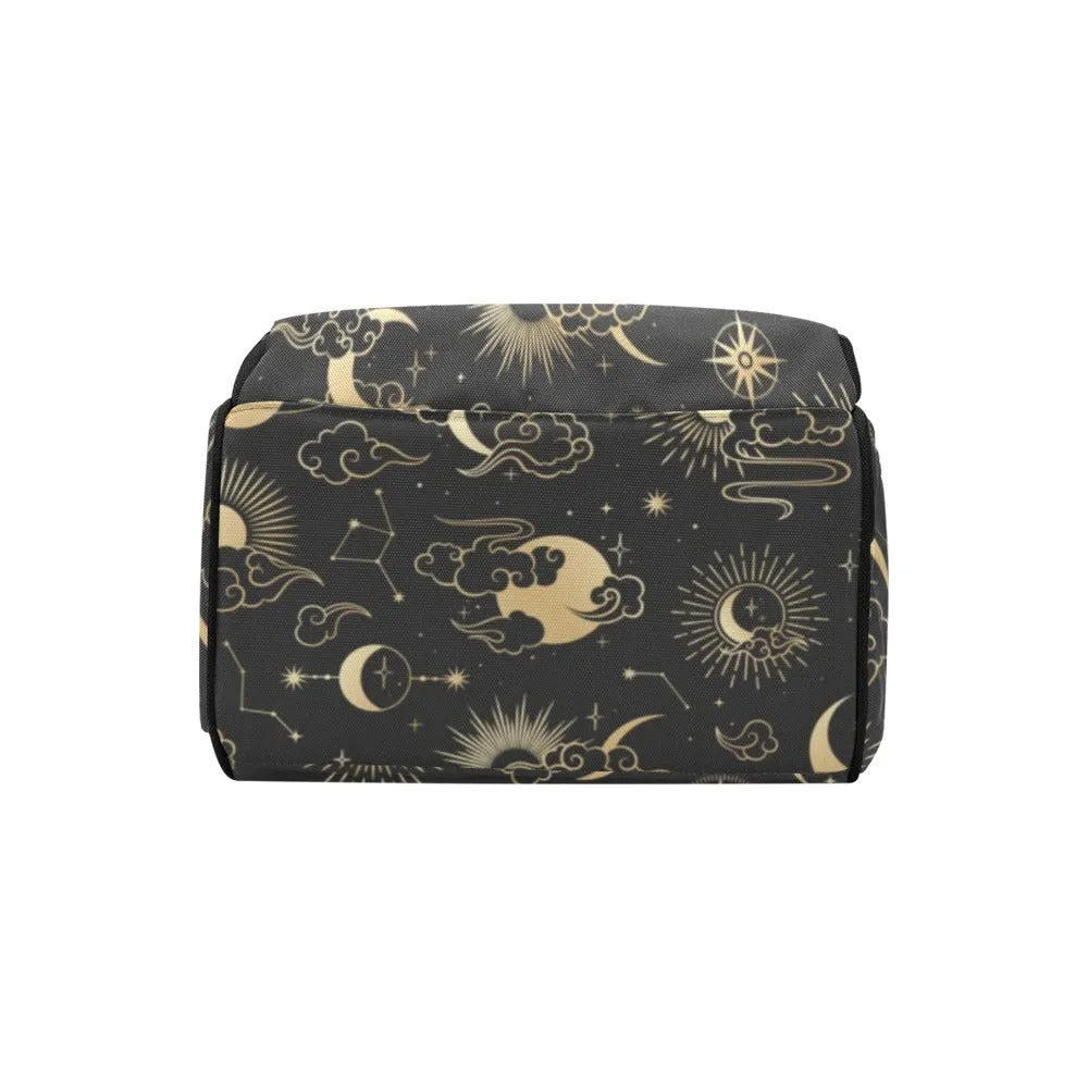 Sun Moon Diaper Bag Backpack, Constellation Stars 70s Baby Girl Waterproof Insulated Pockets Stylish Mom Designer Men Women Multipurpose