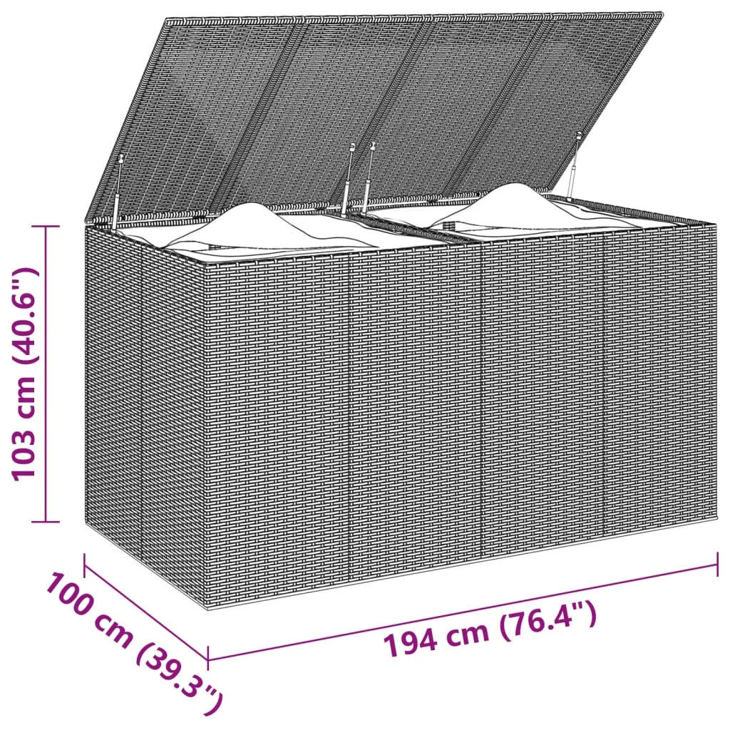 vidaXL Garden Cushion Box PE Rattan 194x100x103 cm Black