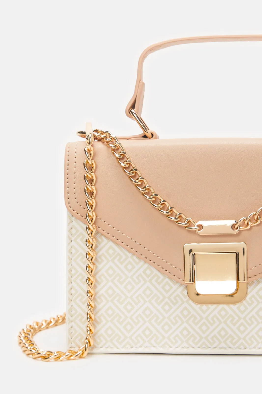 Women Beige Flap Messenger Bag
