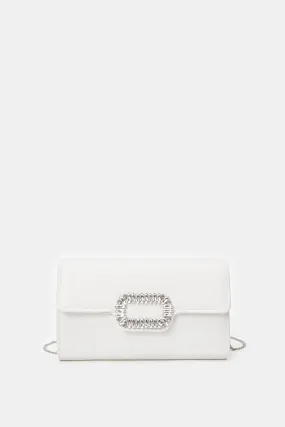 Women White Embellished Clutch Bag